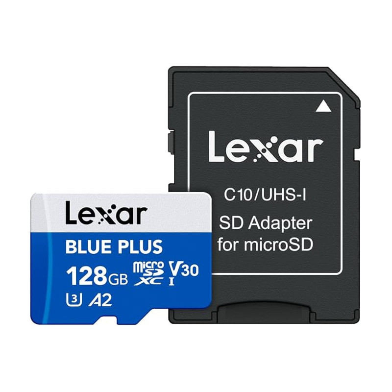128gb scheda microsdhc lexar blue plus c10 uhs-i u3 v30 fino