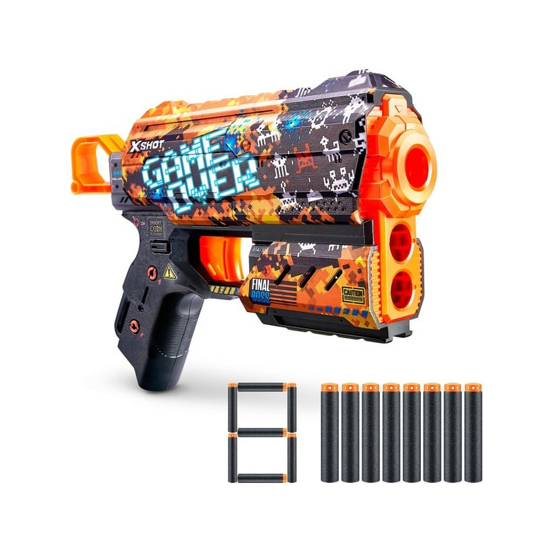pistola zuru blaster x-shot skins flux game over con 8 dardi/multicolore