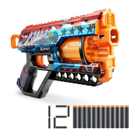 pistola zuru x-shot skins griefer apocalypse con 12 dardi multicolore