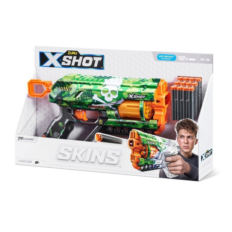 pistola zuru x-shot skins griefer camo con 12 dardi multicolore