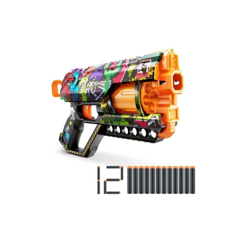 pistola zuru x-shot skins griefer graffiti con 12 dardi multicolore