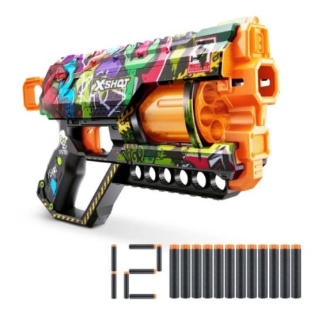 pistola zuru x-shot skins griefer graffiti con 12 dardi multicolore