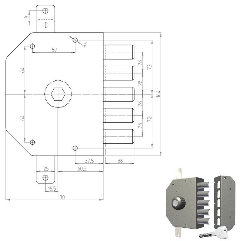 serratura pompa cr triplice dx 3200p [3200p-01nt200/29]