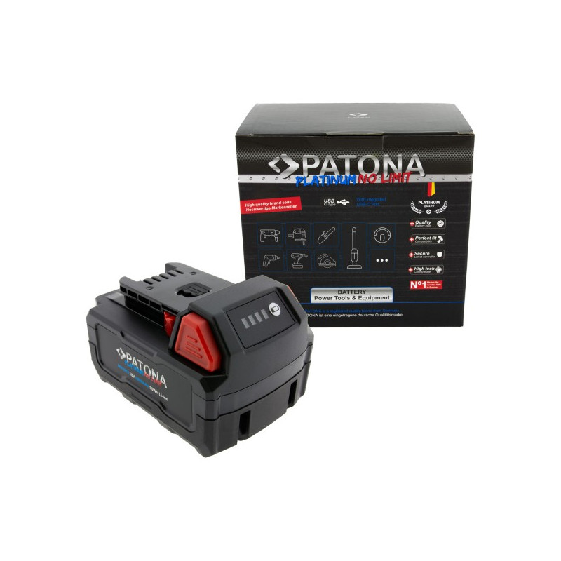 batteria patona platinum 18v per milwaukee m18 con usb-c pd45w