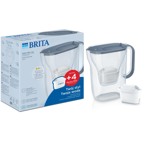 caraffa filtrante brita style essential + 4 filtri mx pro pure performance