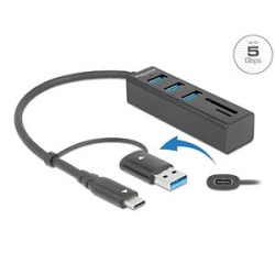 hub usb delock a 4p usb 3.2 gen1+tipo-c/a +sd/msd nero [63859]