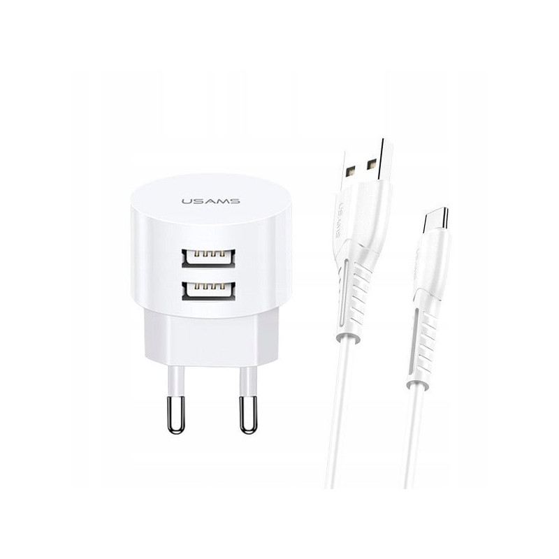 alimentatore da rete usams t20 2xusb 2.1a microusb bianco [azusatlusa00461]