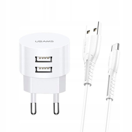 alimentatore da rete usams t20 2xusb 2.1a microusb bianco [azusatlusa00461]