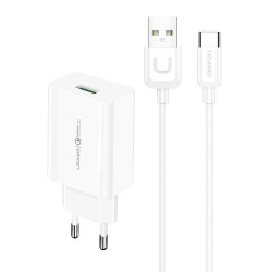 alimentatore da rete t22 usams 18w qc 3.0 con cavo usb-c bianco