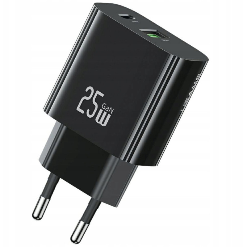 caricabatterie usams 25w 1xusb-c 1xusb-a nero [azusatlusa01629]