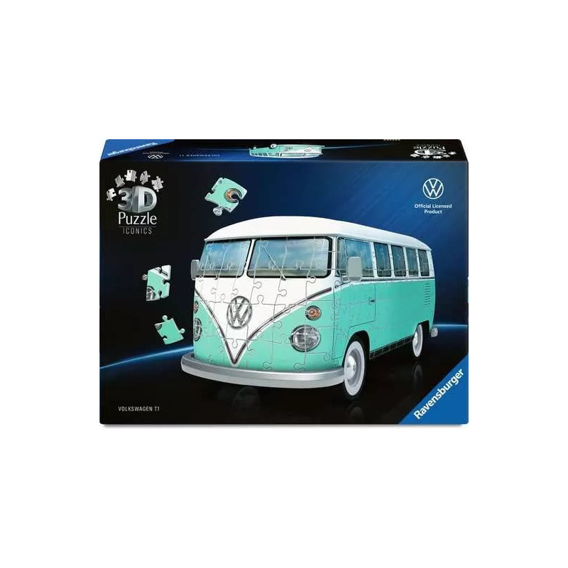 puzzle 3d ravensburger iconics: combi t1 volkswagen blu/bianco 162pz