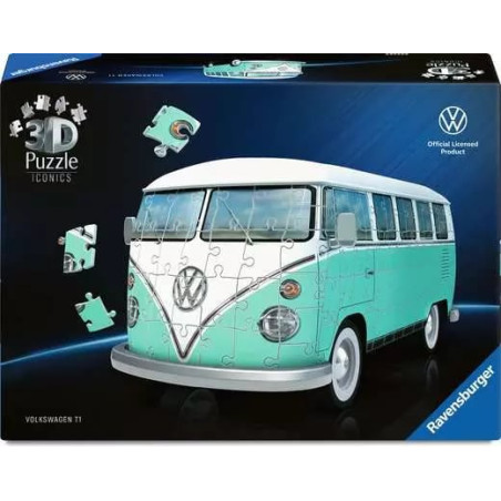 puzzle 3d ravensburger iconics: combi t1 volkswagen blu/bianco 162pz