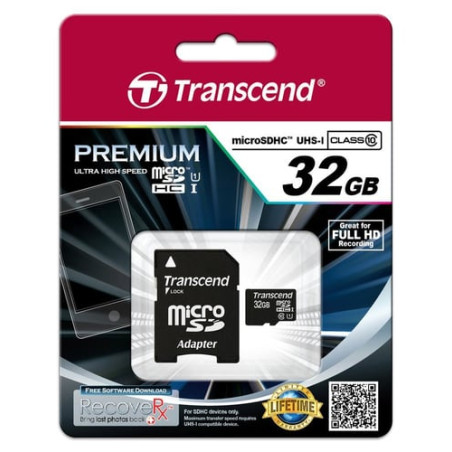 Scheda microsd transcend 32gb classe 10 + adattatore uhs-i [ts32gusdu1]