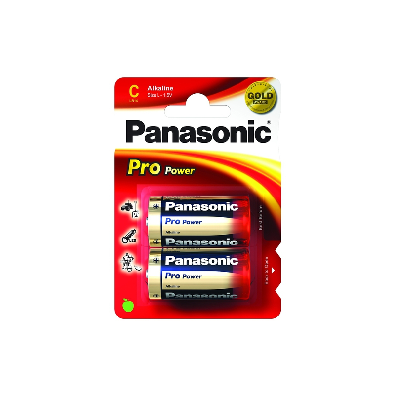 Pila panasonic 2 pz. mezza torcia c alcaline lr14 pro power