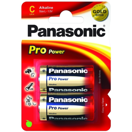 Pila panasonic 2 pz. mezza torcia c alcaline lr14 pro power