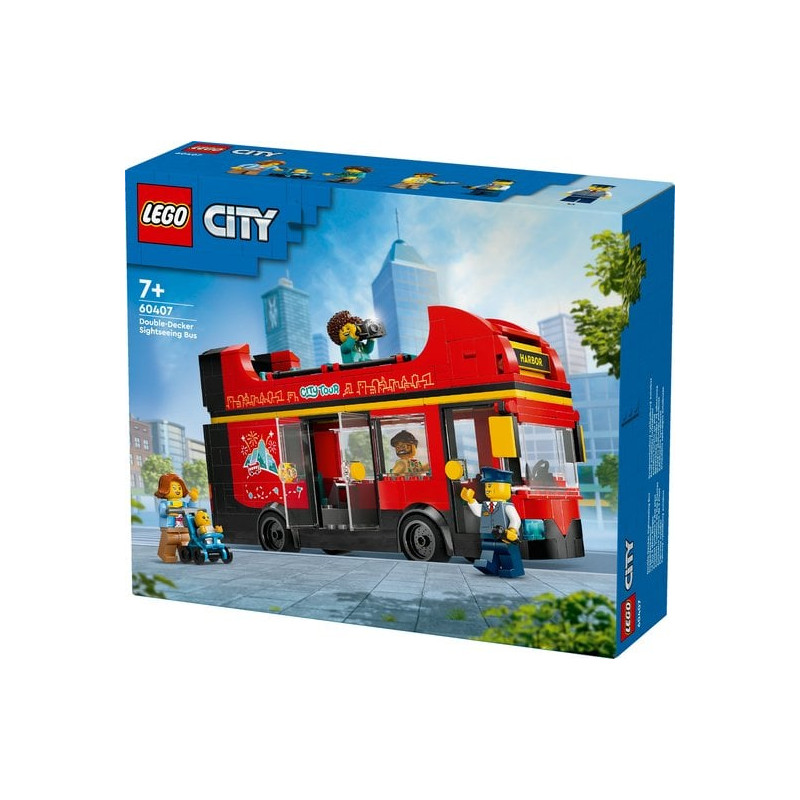 lego 60407 autobus turistico rosso a due piani con 4 minifigurine