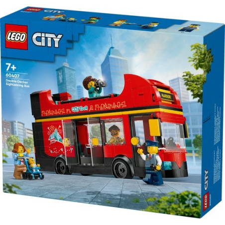 lego 60407 autobus turistico rosso a due piani con 4 minifigurine
