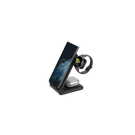 caricabatteria wireless crong 3-in-1 per samsung android/orologio/auricolari/nero