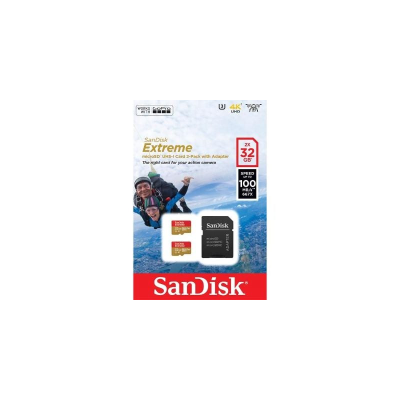 32gb scheda microsdhc sandisk actionsc 100 mb/s classe 3 oro/rosso