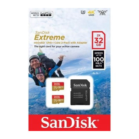 32gb scheda microsdhc sandisk actionsc 100 mb/s classe 3 oro/rosso