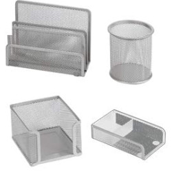 Set scrivania lebez 4 pz. accessori in rete argento art.1424 [1424-s]