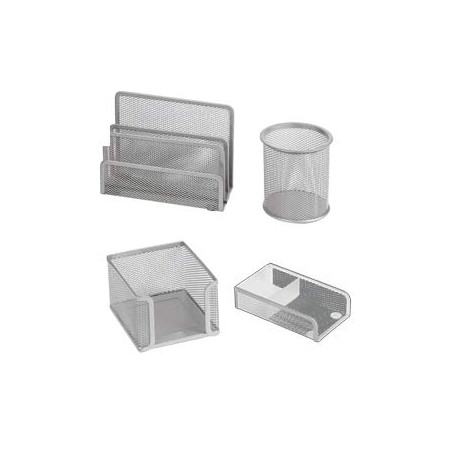 Set scrivania lebez 4 pz. accessori in rete argento art.1424 [1424-s]