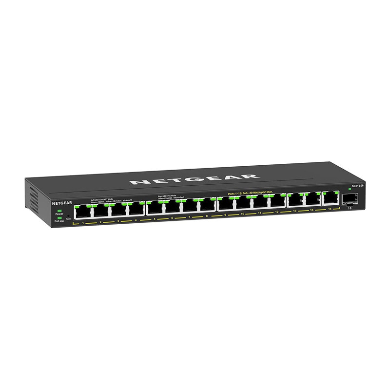 switch netgear gs316ep gestito 16 porte 10/100/1000 mbps nero [nuntgsw16000014]