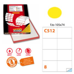 etichetta adesiva c/512 giallo fluo 100fg a4 105x74mm (8et/fg) markin