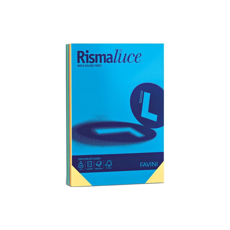 carta in risma colorata favini 125 fogli a4 200gr rismaluce assortito