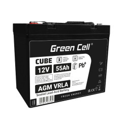 batteria green cell agm vrla 12v 55ah ip54 nero [azgceuay12v55aj]