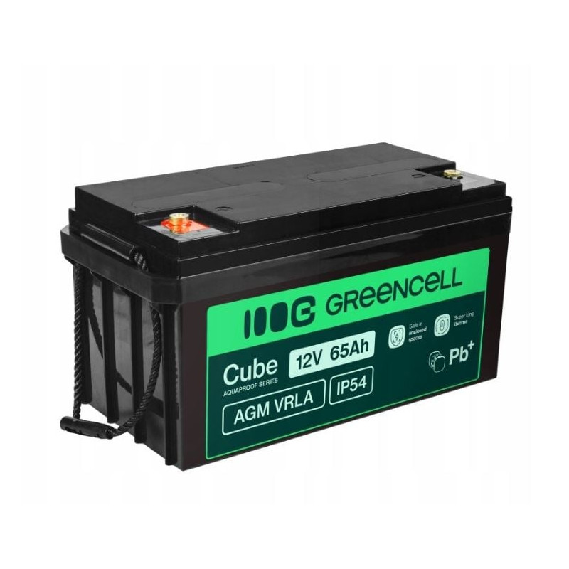 batteria green cell agm vrla 12v 65ah ip54 nero [azgceuay12v65aj]