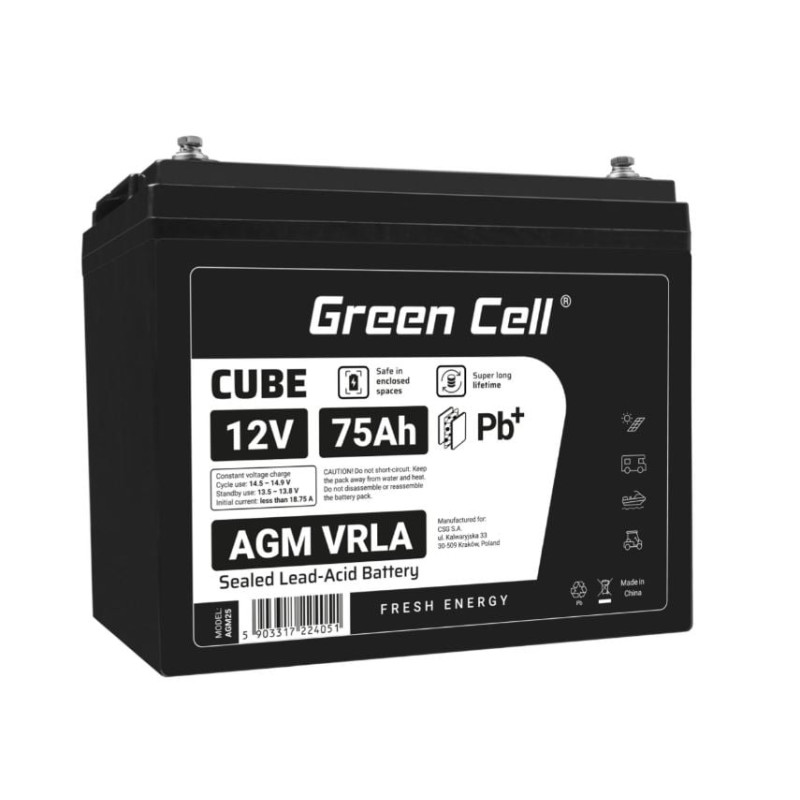 batteria green cell agm vrla 12v 75ah ip54 nero [azgceuay12v75aj]