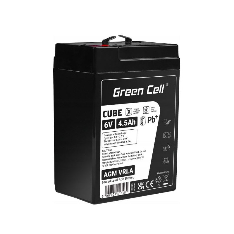 batteria green cell agm vrla 6v 4.5ah ip54 nero [azgceuay6v45ahj]