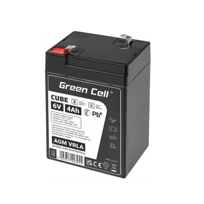 batteria green cell agm vrla 6v 4ah ip54 nero [azgceuay06v4ahj]