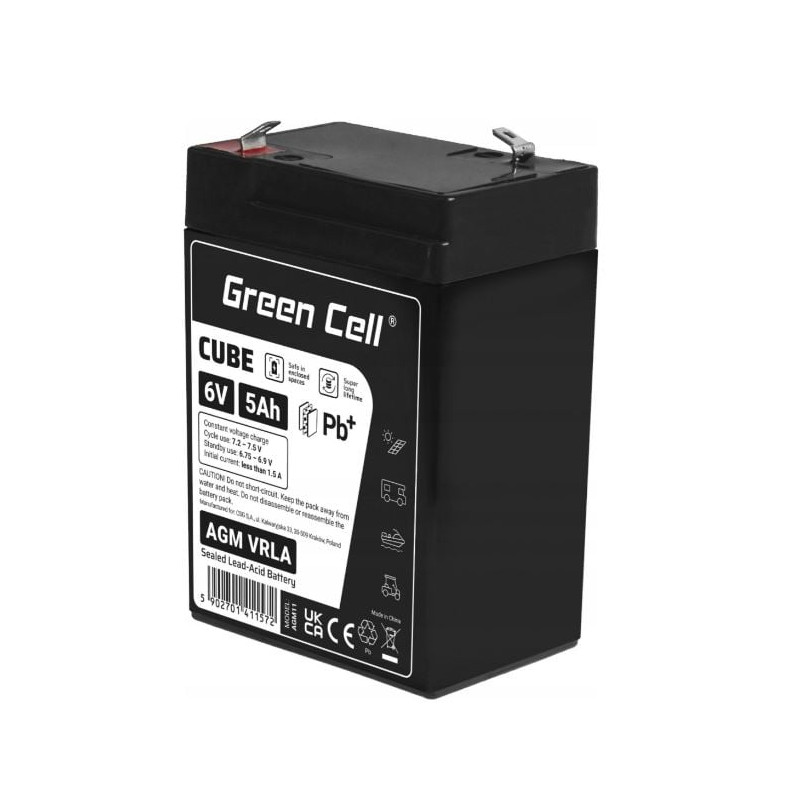 batteria green cell agm vrla 6v 5ah ip54 nero [azgceuay06v5ahj]