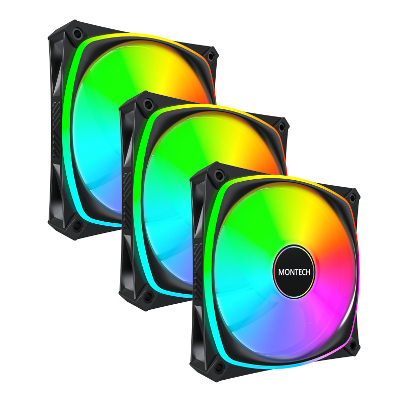ventola 120x120 montech rx120 pro pwm reverse argb 3x120mm nero [rx120