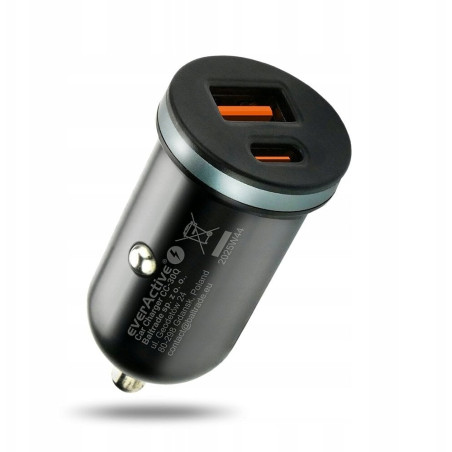 caricabatterie per auto everactive 1xusb qc3.0 usb-c pd 35w nero