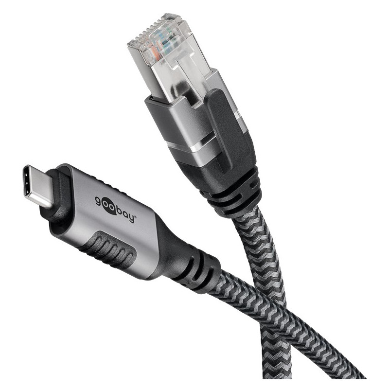 cavo di rete goobay ethernet usb-c rj-45 3.2 2m nero/argento