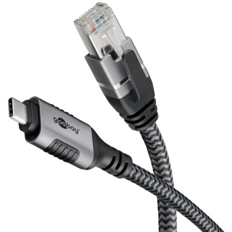 cavo di rete goobay ethernet usb-c rj-45 3.2 2m nero/argento