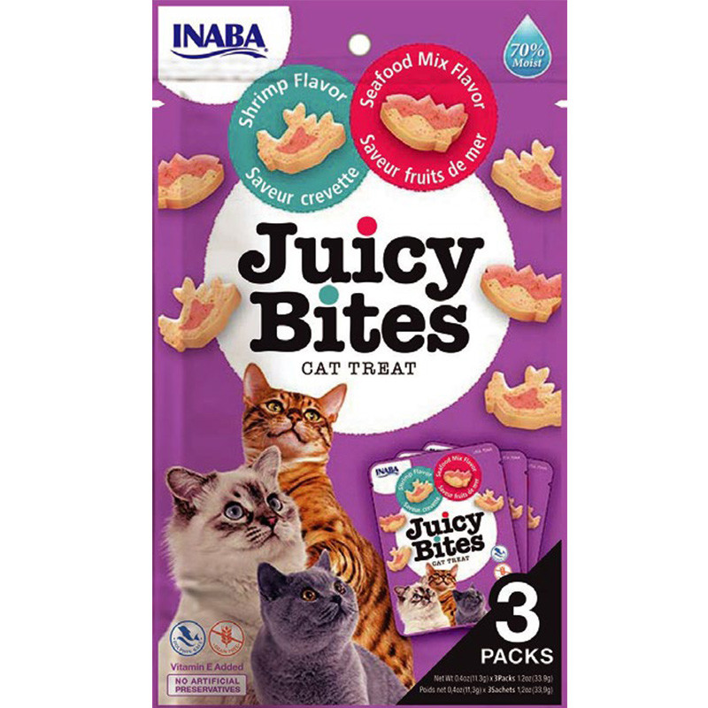 mangime inaba juicy bites: dolcetti umidi per gatti con gamberi e