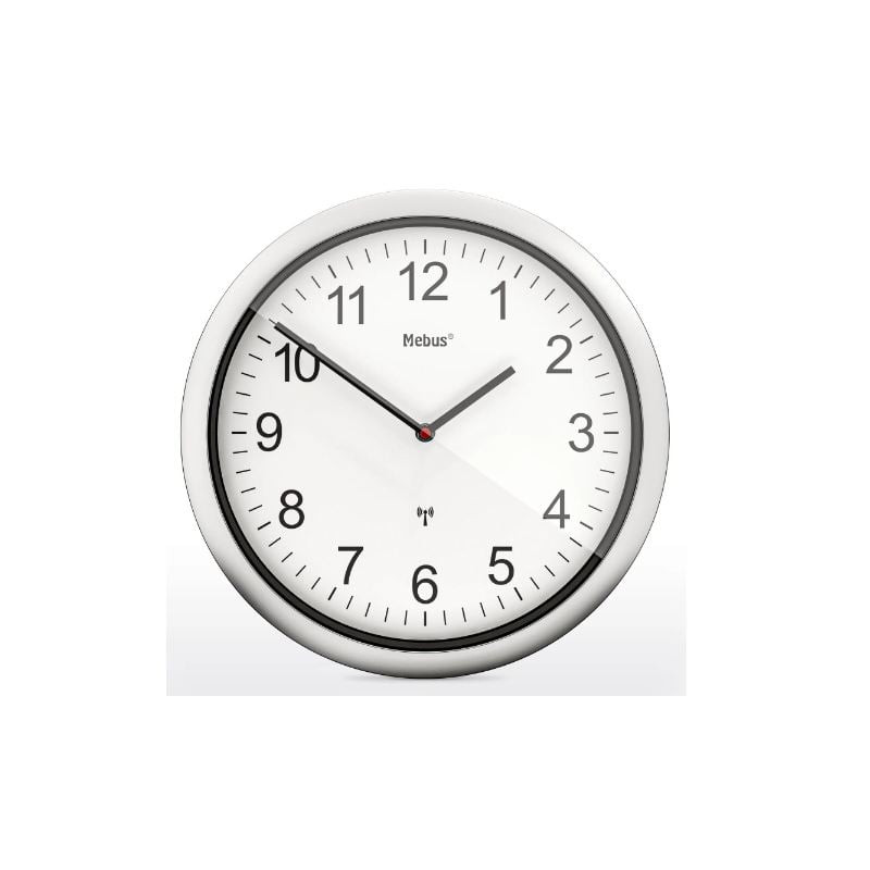 orologio da parete mebus radiocontrollato bianco/argento [19809]