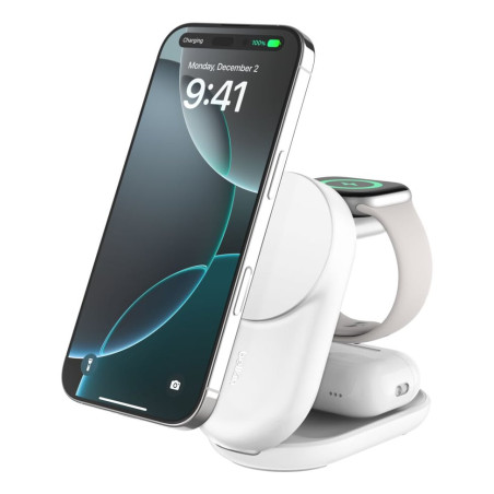 caricabatterie magnetico belkin ultracharge 3in1 qi2 pieghevole bianco