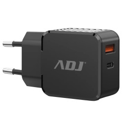 alimentatore da rete adj caricabatterie rapido usb c+usb a 30w nero