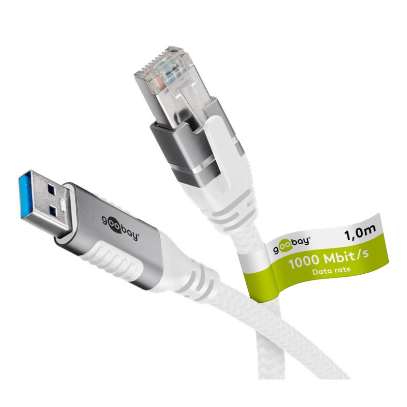 cavo goobay ethernet usb-a 3.2 gen1 rj-45 3m bianco [74160]