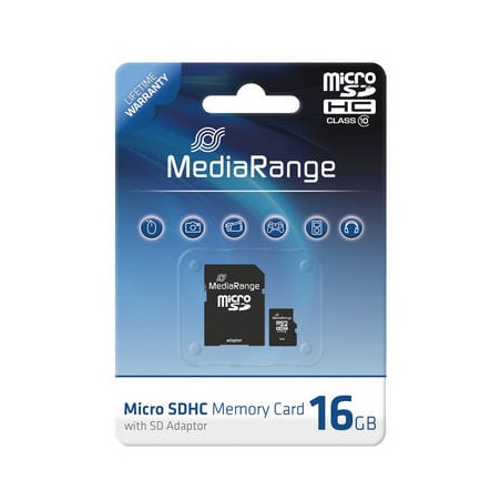 16gb scheda microsd mediarange sd cl.10 inkl. adapter [mr958]