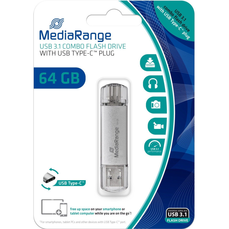 pen drive 64gb mediarange usb3.1 combo con usb tipo-c [mr937]