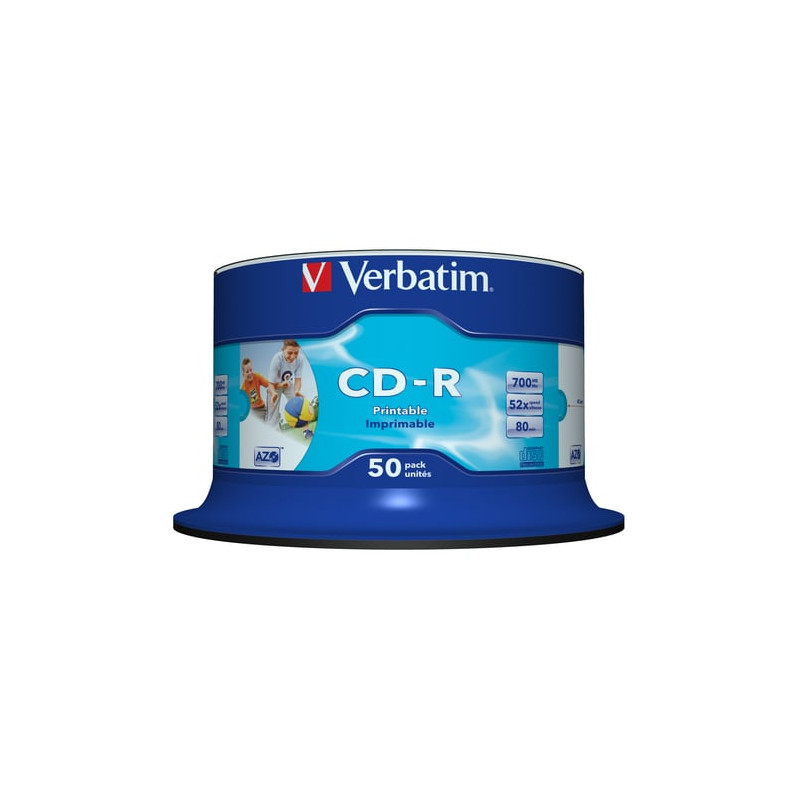 confezione cd-r 52x700mb verbatim, 50 pezzi, lato stampabile