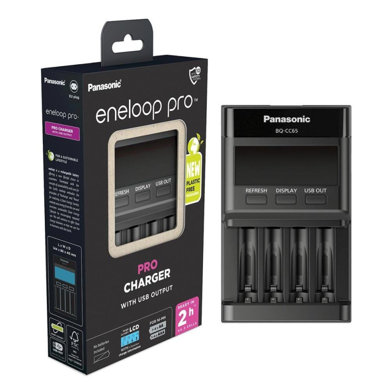caricabatterie panasonic eneloop pro bqcc65e per 4 batterie nimh