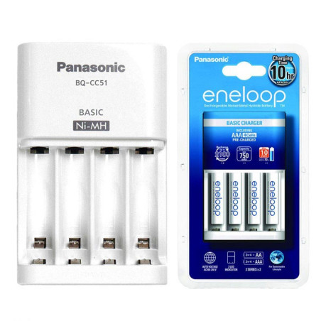 caricabatterie panasonic eneloop basic bq-cc51 con 4xaaa 750mah
