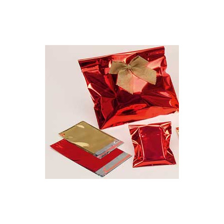 50 buste regalo in ppl metal lucido 16x21+4cm rosso con patella adesiva
